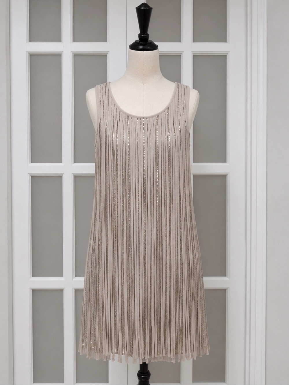Parker Sequin Fringe Shift Dress Small Champagne Sleeveless Party Cocktail